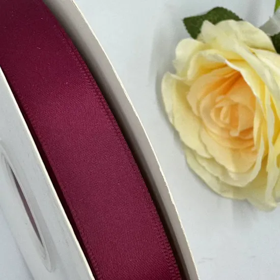 100% Polyester 15mm Single Face Wine Satin Ribbon for Custom Logo
