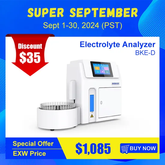 Biobase ISE Electrolyte Analyzer K Na Cl Ca Li pH CO2 Automatic Blood ISE Electrolyte Analyzer