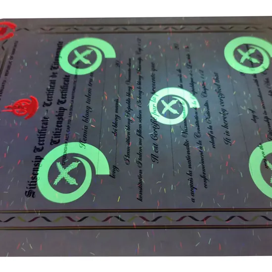 Custom Logo A4 Invisible UV Fiber Security Embossed Hologram Watermark Certificate Paper Anti Counterfeiting Degree Certificates Paper with Security Thread