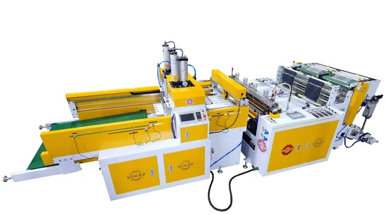 Automatic Double Lines HDPE LDPE Poly Nylon Biodegradable Material Heat Sealing Heat Cutting T-Shirt Vest Shopping Bag Making Machine