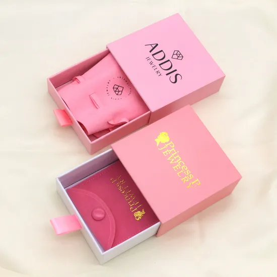 Custom Logo Pink Box Cardboard Packaging Bijoux Jewelry Box Packaging