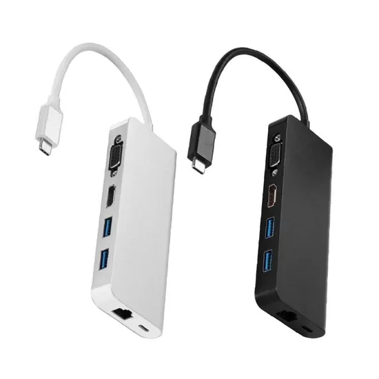 Multifunction 6 in 1 type-C to HDMI VGA USB3.0 RJ45 USB C HUB adapter cable for mobilephone/laptop/tablet