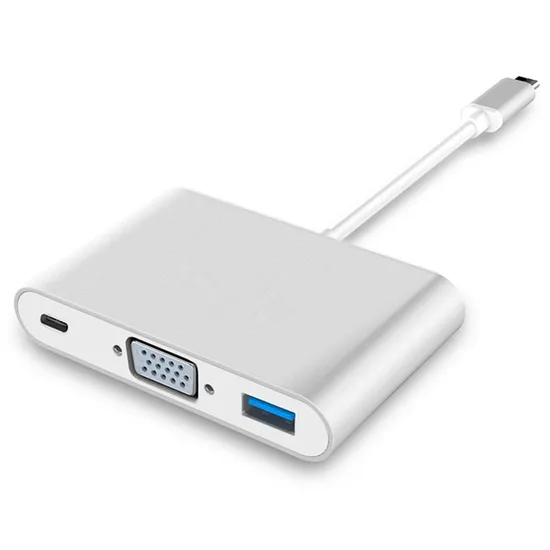 Multifunction high quality 1.5A 5Gbps 3 in 1 type-C to VGA PD3.0 USB3.0 HUB adapter cable reversible connector converter