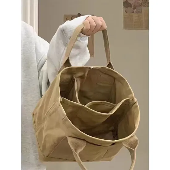 Multi-Layer Casual Canvas Bag Lunch Box Tote Book Bag