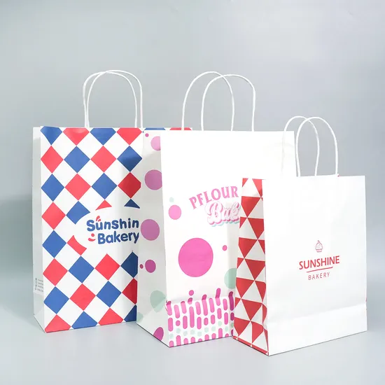Custom Recycled Kraft Luxury Branded Cardboard Shoes Clothing Gift Shopping Durable Greaseproof Food Takeaway out Paper Bag with Handle