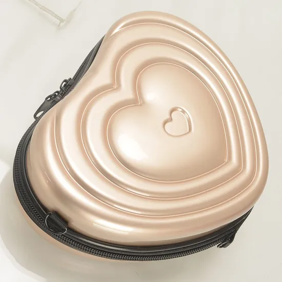 Heart Shaped Women Makeup Cosmetic Bags Champagne Bag Zipper Closure