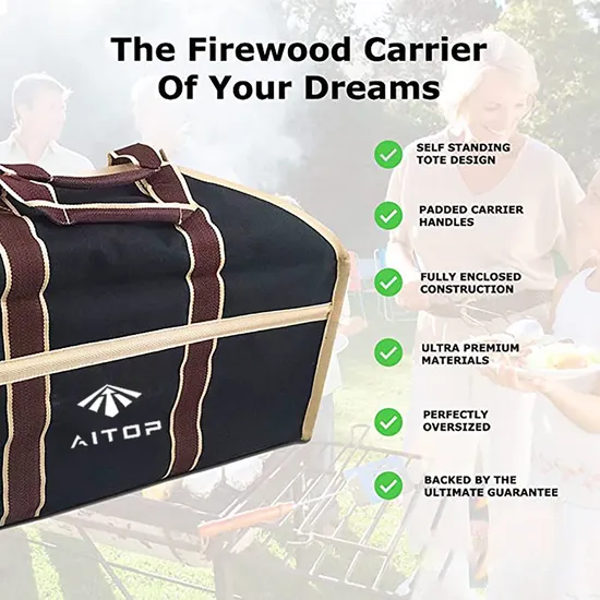 Large Durable Heavy Duty Firewood Holder Log Wood Carrier Tote Bag with Handles