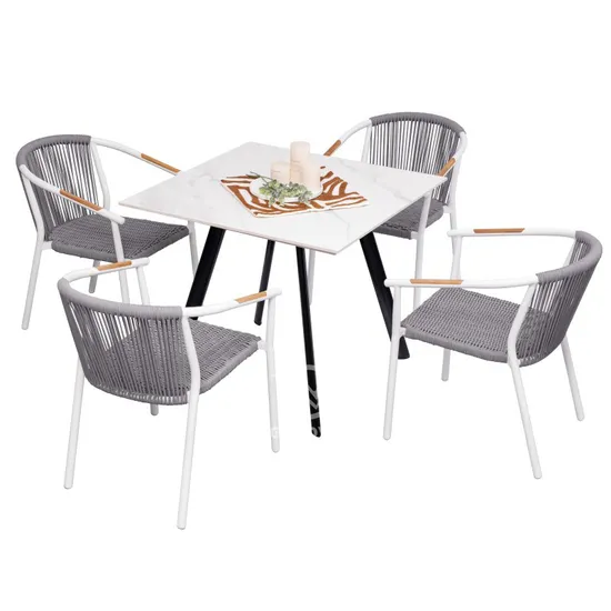 Waterproof Outdoor Patio Garden Furniture Aluminum Frame Weave Rope Dining Table and Chairs Furniture Set