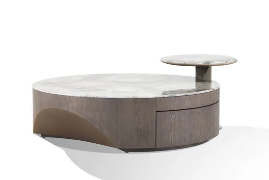 CS Home Luxury Round Stone Center Side Table Travertine Furniture Nordic Wooden Coffee Table