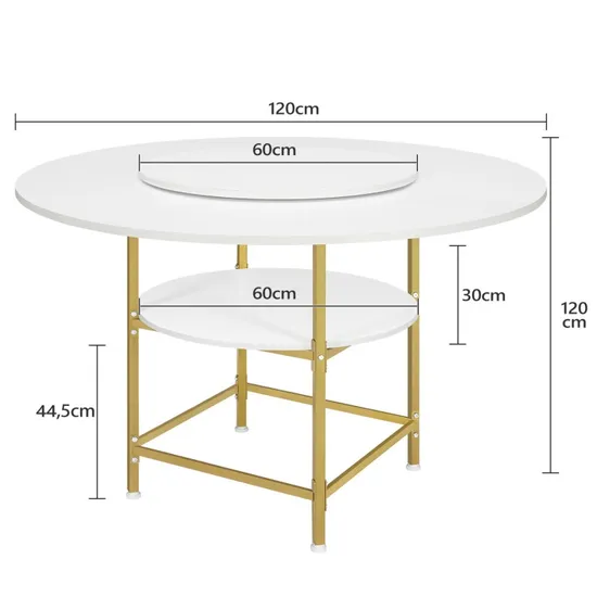 Round Dining Table for 4, Dinner Table with Storage Shelf, Dining Room Table, Circle Table, Farmhouse Wood Kitchen Table for Dining Room