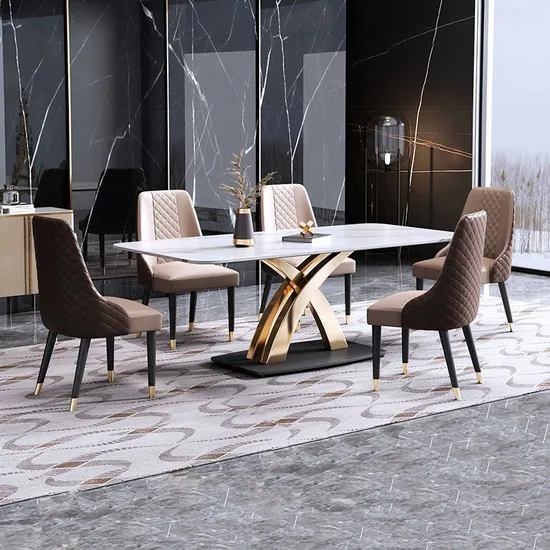 Nova Hot Sale Marble Dining Table Set 6 Seater White Marble Top Rectangular Dining Tables for Kitchen Dining Room Furniture