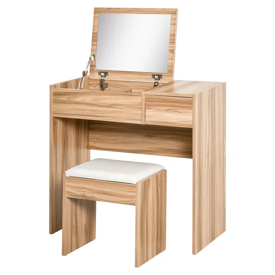 Modern Antique European Folding Foldable Flip up Makeup Vanity Mirror Wooden Dressing Table Mirror Stool for Bedroom