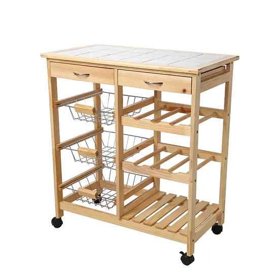 Modern Furniture Rectangle Bar Hotel Restaurant Shelf Cabinets 3-Tier Wooden Metal Bamboo Shelves Organizer Fruit Storage Holder Trolley Kitchen Rack Stand Cart