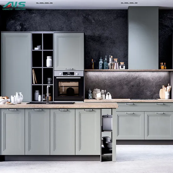 2023 America Modern Luxury Design Style Full Small Apartment Ready to Assemble Green Lacquer Kitchen Cabinet Cupboards Sets