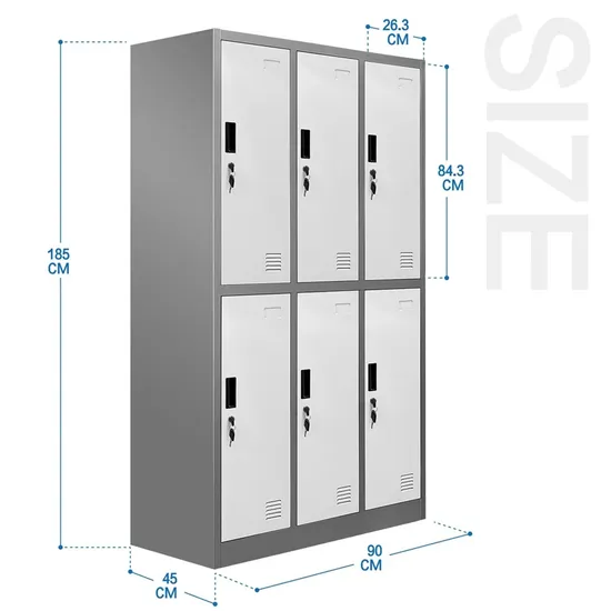 Metal 6 Door Gym Locker for Fitness Center Changing Room Clothes Storage Locker 6 Box Compartment Locker
