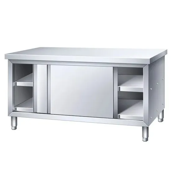 Industrial Kitchen Work Bench Cabinet with Sliding Doors Restaurant Equipment Supply Stainless Steel Worktable Cupboard Cabinet