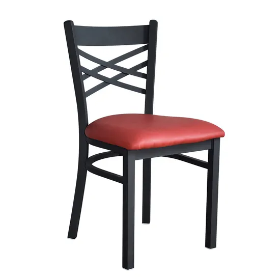 "X" Back Metal Chair Red Cushion Restaurant Chair