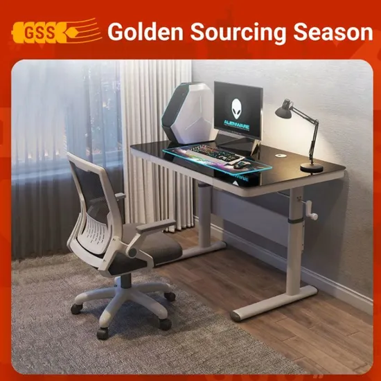 80cm White Black Glass Height Adjustable Sit Standing School Study Desk for Home Office Furniture Factory Price