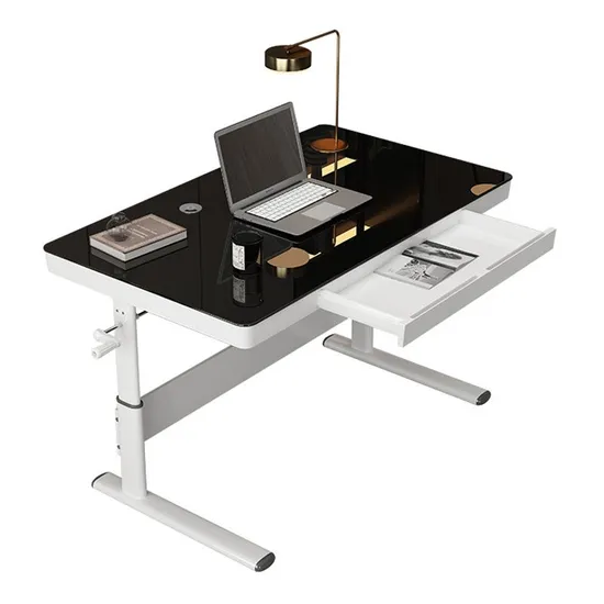 White Black Glass Standing Manual Height Adjustable Sit Stand School Study Table Factory Price