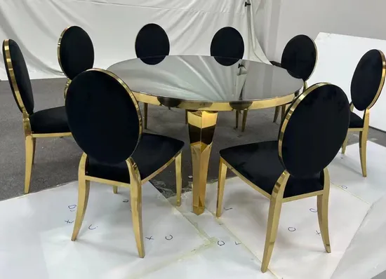 Promotional Hotel Event Furniture Golden Stainless Stee Lround Wedding Table