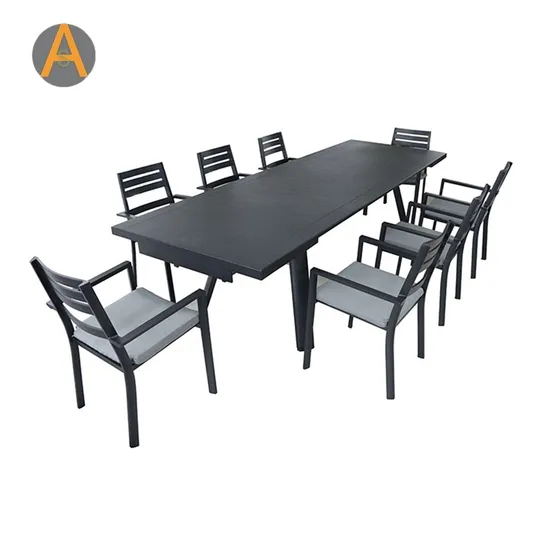 Hotel Cafe Shop Restaurant Outdoor Furniture Armrest Sling Chair Set Aluminum Garden Dining Set