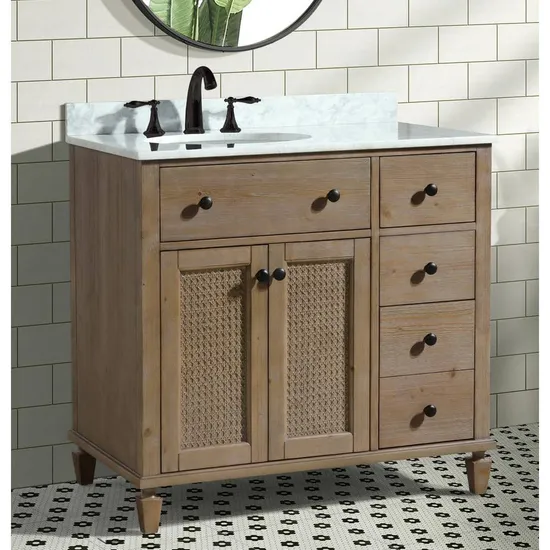 Modern Home Sink Furniture Wooden Freestanding Bathroom Vanity in Weathered Fir with Marble Vanity Top Carrara White Basin Chest of Drawers Storage Cabinet