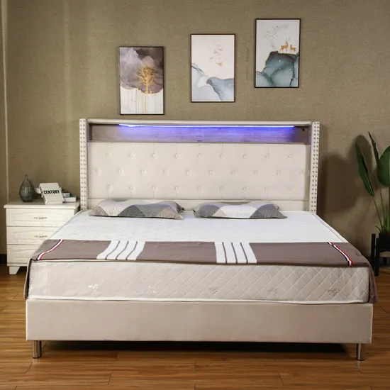 Queen Size Platform Bed Frame with Fabric Upholstered Headboard and Wooden Slats Support, Fully Upholstered Mattress Foundation