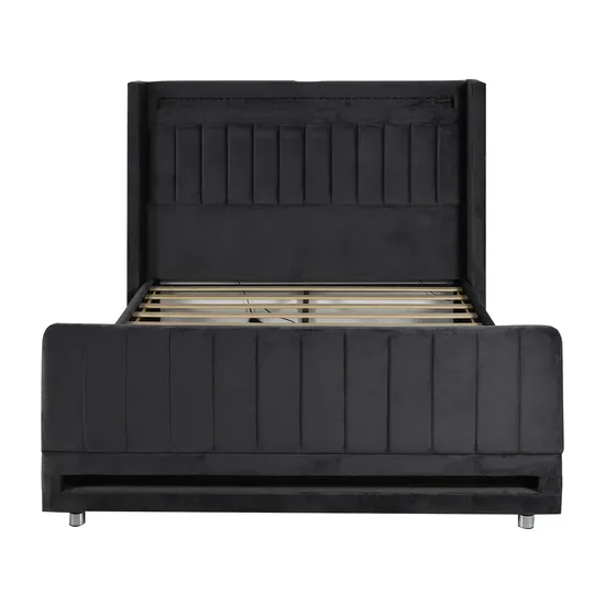 Queen Bed Frame, Platform Bed Frame Queen Size with Upholstered Headboard, Modern Deluxe Wingback, Wood Slat Support, Mattress Foundation