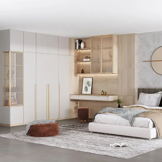 Melamine Wood Storage Cabinet Custom Wardrobe with Drawers Solid Wood Modern Bedside Table Bedroom Home Furniture Sets