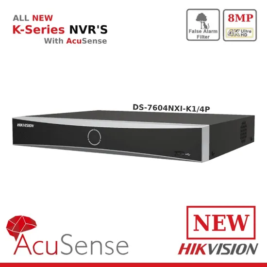 Acusense Ds Hikvision CCTV 4K DVR 4 Channel NVR Works for All 8MP Hikvision IP Security Camera