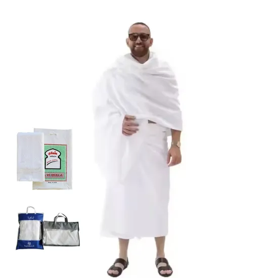Custom Logo 110*210cm Microfiber Ihram Haji Towels 1000g Cheap Muslin Ihram Hajj Umrah Towel Set