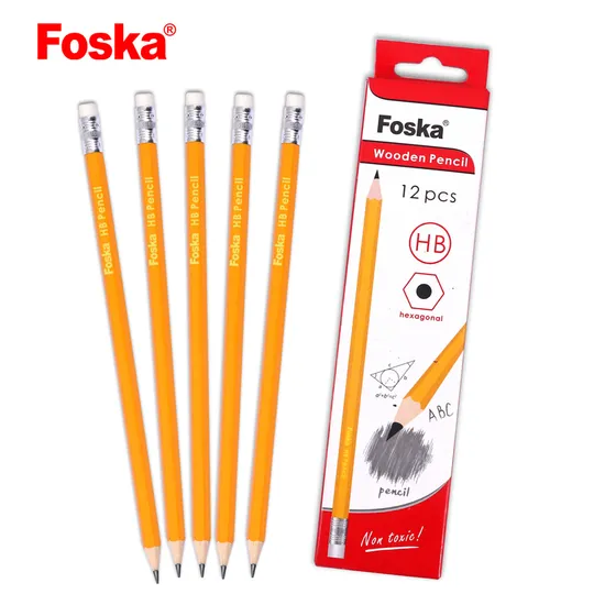 Foska Stationery Office Sharpened Natural Wood Hb Pencil with Eraser