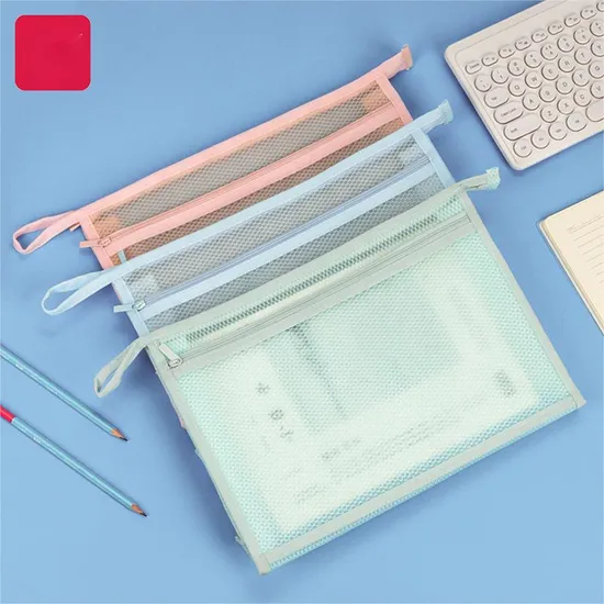 Mesh Zipper Bag Clear Frosted EVA Double Layer A4 File Bag