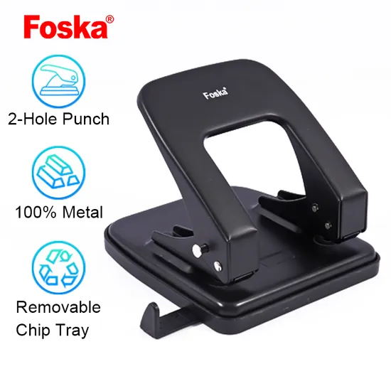 Foska Hole Punches Black Grey Blue Heavy Duty Power Saving Desktop Manual Hole Punch with Non-Slip Removable Base