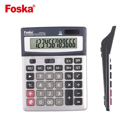 Foska Desktop Electronic Calculator 12 Digits LCD Display Two Way Power Battery and Solar Standard Function Office Calculators
