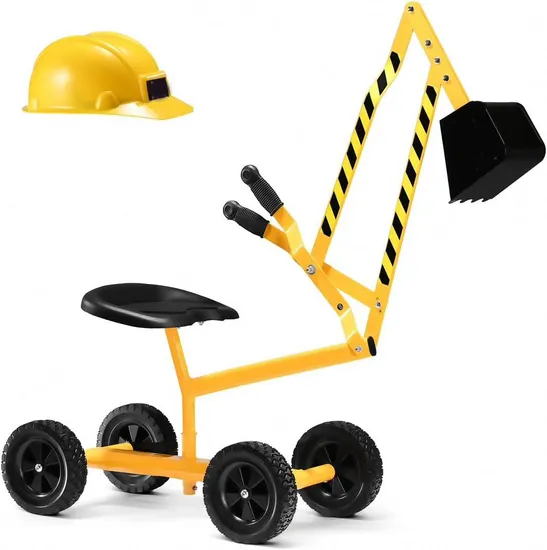 Kids Excavator Toy Sand Digger with Hat and Wheels