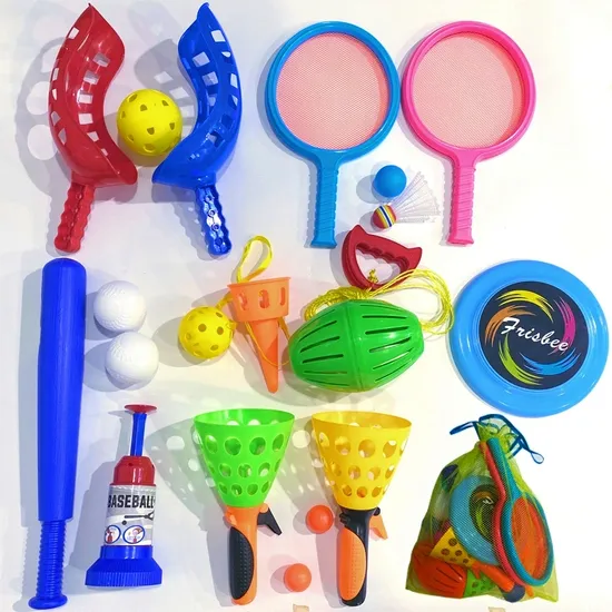 Children Outdoor Sports Leisure Fitness Toys Baseball Launch Practice Racket Frisbee Set