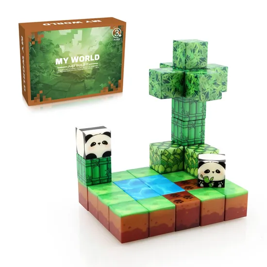 Custom My World Magnetic Assembly Block Magnet Building Block Children′s Educational Toy Village House Panda Set