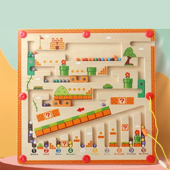 Children′s Wooden Color Number Recognition Classification Magnetic Mechanism Maze Educational Toy
