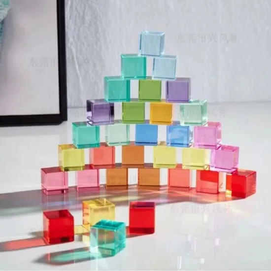 Children′s Rainbow Eco-Friendly Acrylic Building Block Set Crystal Stackable Cube Block