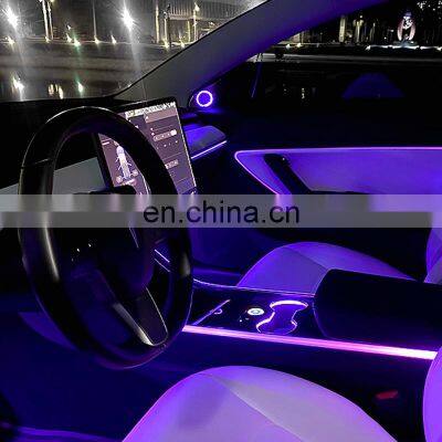 Hansshow car atmosphere lights smart ambient lighting kit car interior ambient optical led light strip for tesla model 3