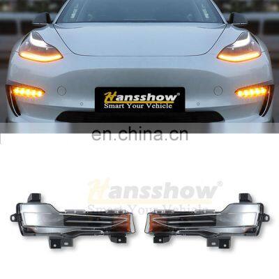 DRL LED Daytime Running Light Front Fog Light Flow Turn Signal Assembly For Tesla Model 3 Y 2022 2021 2020