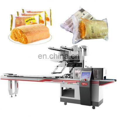 Automatic Soft Bread Bun Rolls Burger Horizontal Food Package Machine flow wrapping machine