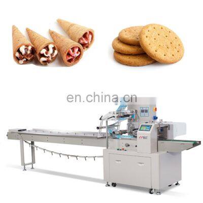 Automatic horizontal biscuits chocolate wafer cones flow wrapper packing machine