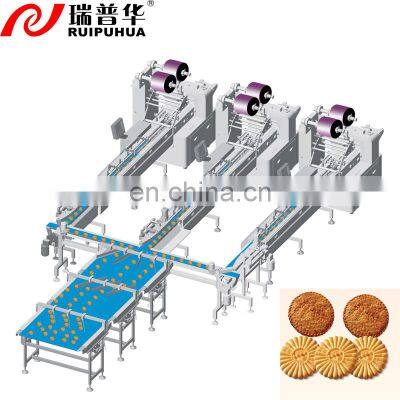 RUIPUHUA automatic feeding packing line Multiple packaging machine combination Horizontal Biscuit Cookie food packaging machine