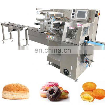 Full Belt Feeding Flow Pack Bun Sandwich Burger Baguette Horizontal Wrapping Packing Machine