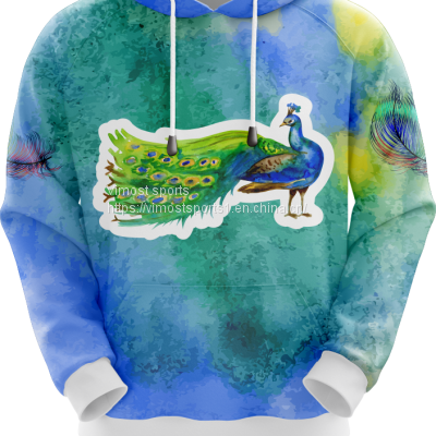 New Style Custom Sublimation Hoodie with Beautiful Peacock Pattern