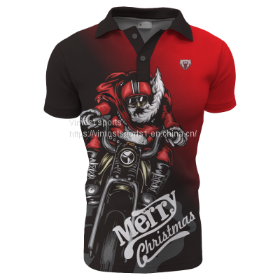 Customized Sublimation Polo Shirt with Short Sleeves Design for Merry Christmas