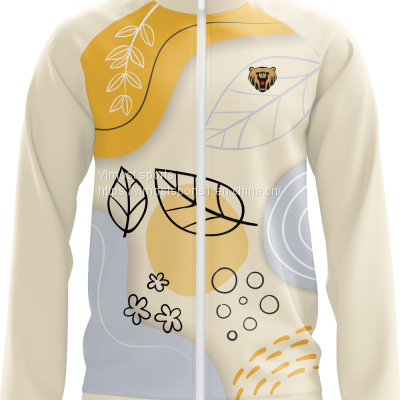 2022 High Quality Custom Sublimation Jacket of Simple Leaves Pattern with White Zipper from China