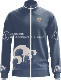 Custom Sublimation Jacket of Sea Wave Pattern with White Zipper